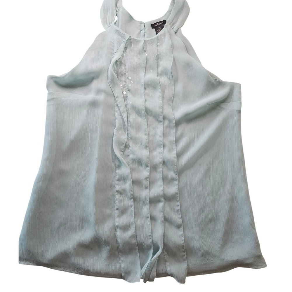 Nue Options Mint Green Ruffle Sequin Sleeveless Mini Dress XL Light Flowy Halter